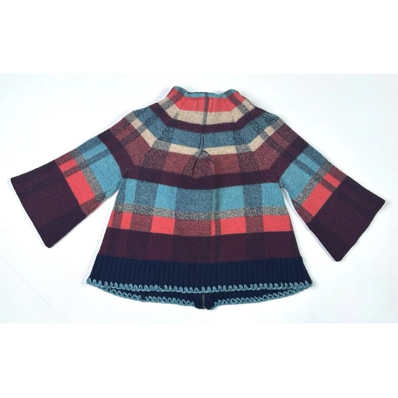 HWR Monogram Cardigan Women’s XS Plaid Full Zip Wool Blend Sweater Red Blue - Picture 3 of 8